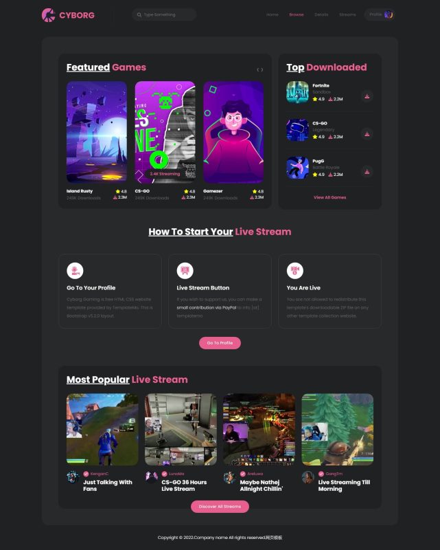 【HTML5模板】热门游戏体验宣传网站源码-深夜源码网